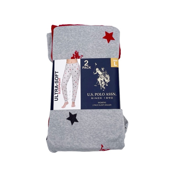 U.S. Polo Assn Women's Sleep Joggers Pants 2 Pack Heather Grey Red Size Large - Picture 1 of 6